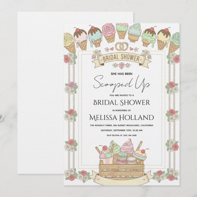 Invitation She's Been Scooped Up Ice Cream Bridal Shower (Devant / Derrière)