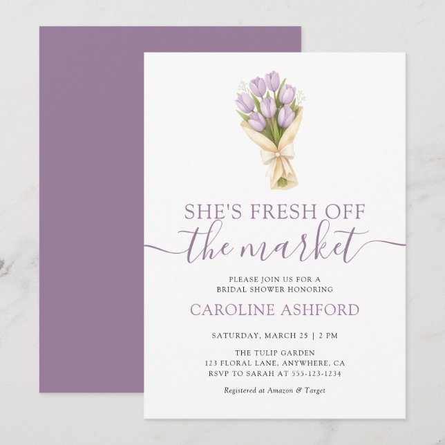 Invitation She's Fresh Off The Market Tulips Bridal Shower (Devant / Derrière)
