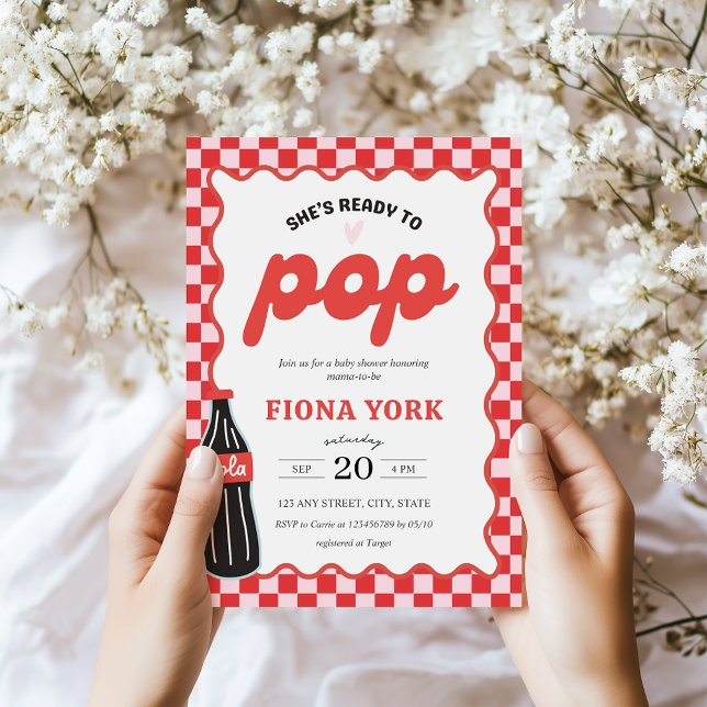 Invitation She's Ready to Pop Retro Soda Red Pink Baby Shower (She's Ready to Pop Baby Shower Invitation)