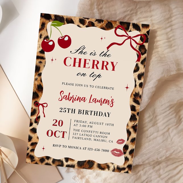 Invitation She's the Cherry on top Leopard Cheetah Birthday (Créateur téléchargé)