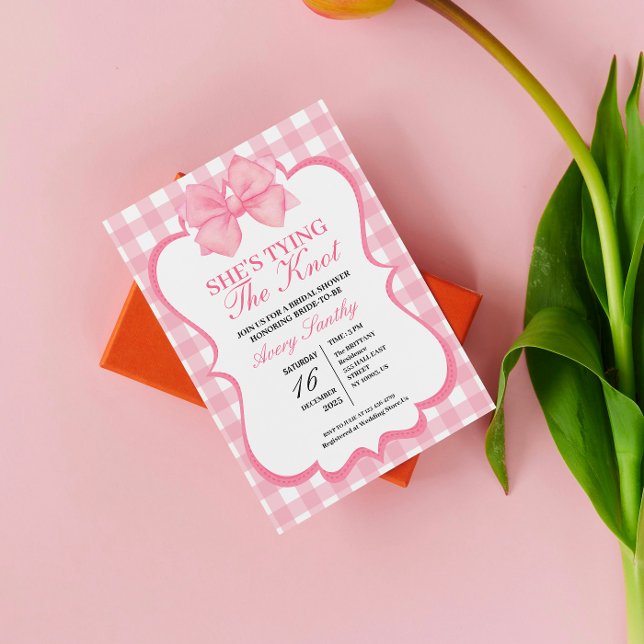 Invitation She's Tying the Knot Pink White Bridal Shower (She's Tying the Knot Pink White Bridal Shower)