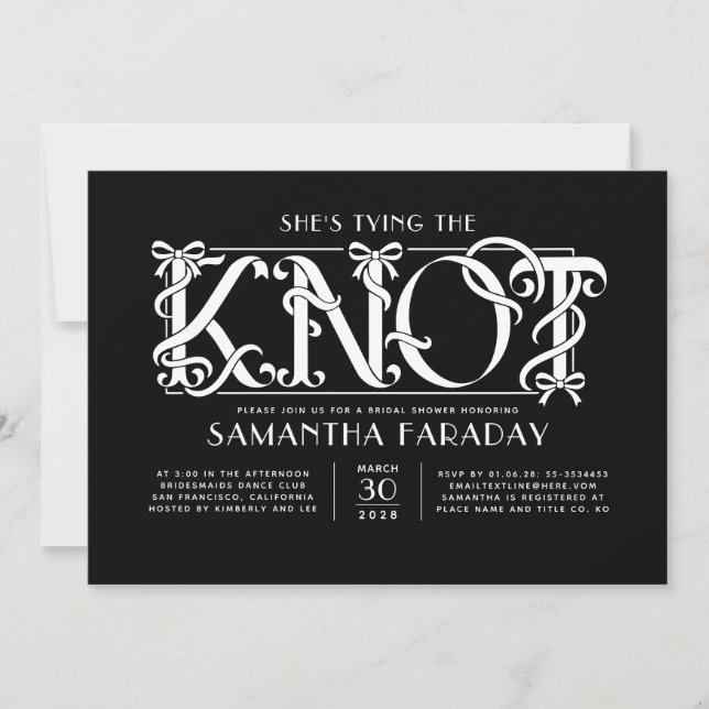 Invitation She's Tying The Knot White Bow Black Bridal Shower (Devant)