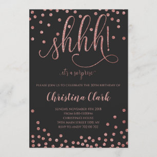 Invitation Shh Surprise Birthday Party Rose Gold Confetti