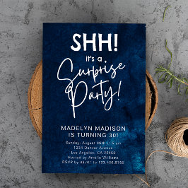Invitation SHH ! Surprise fête d'anniversaire Marine bleu aqu