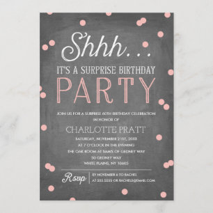 Invitation Shh Surprise fête d'anniversaire rose et tableau d