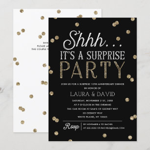 Invitation Shh Surprise Party Faux Gold Parties scintillant C