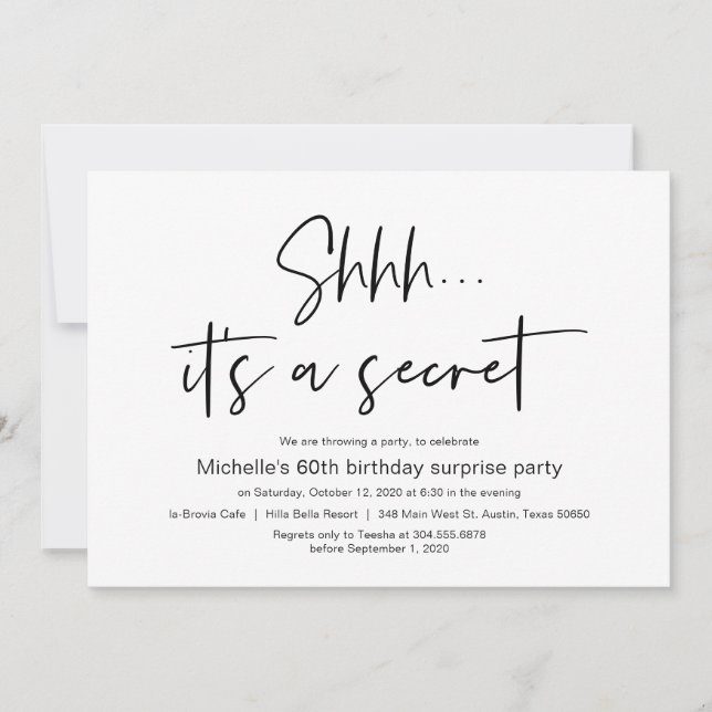 Invitation Shhh, C'est un secret, Surprise fête d'anniversair (Devant)