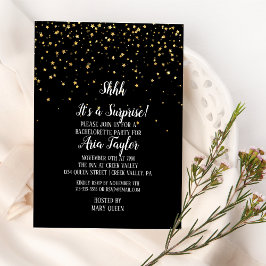 Invitation Shhh C'est une surprise Gold Confetti sur Black Pa