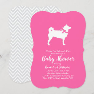 Invitation Shiba Inu Chien Baby shower fille rose