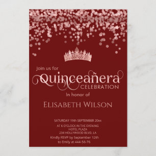 Invitation Shiny rose en or confetti tiara Quinceañera