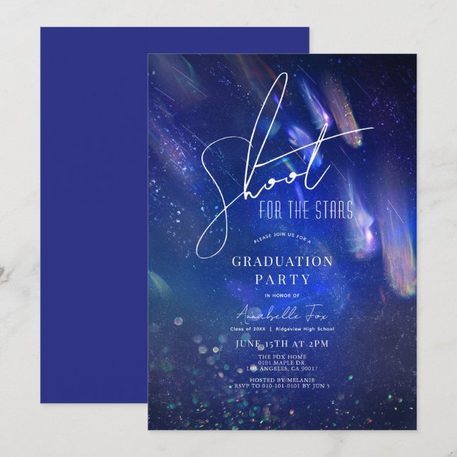 Invitation Shoot for the Stars Comet Stars Space Graduation (Devant / Derrière)