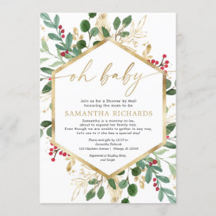 Invitation Showeuse de Noël par Mail Gold Red Holly