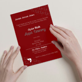 Invitation SHRIMPLEMENT rouge rétro blanc, Baby shower Aqiqah