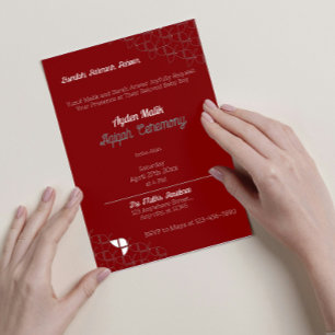 Invitation SHRIMPLEMENT rouge rétro blanc, Baby shower Aqiqah