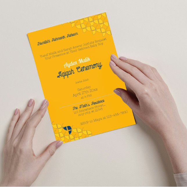 Invitation SHRIMPLY Yellow Blue Motif, Baby shower Aqiqah (Créateur téléchargé)