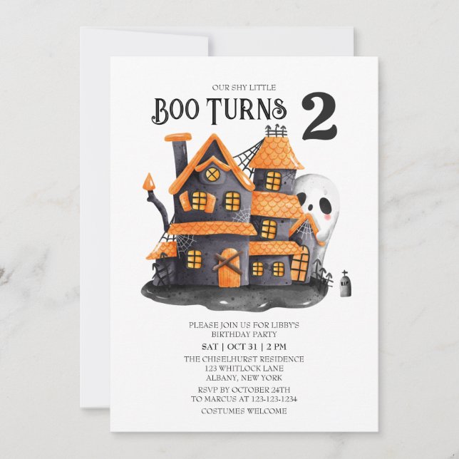 Invitation Shy Little Boo tourne 2 Halloween fête d'anniversa (Devant)