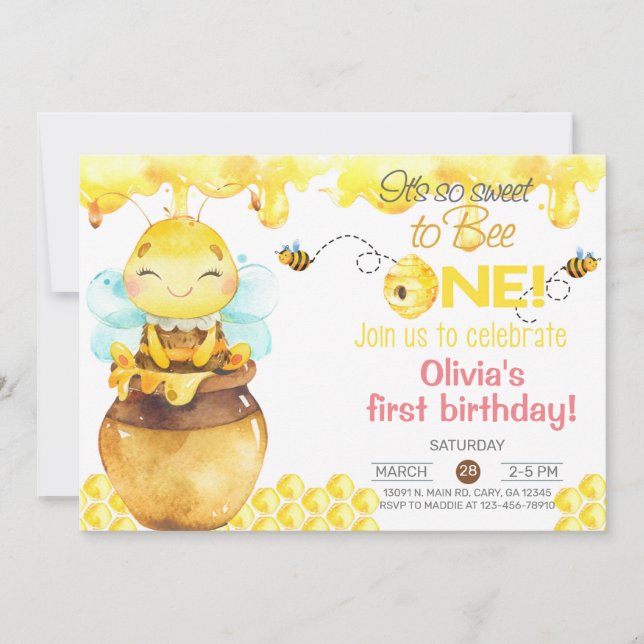 Invitation Si doux d'être une fille 1er anniversaire invitati (Devant)