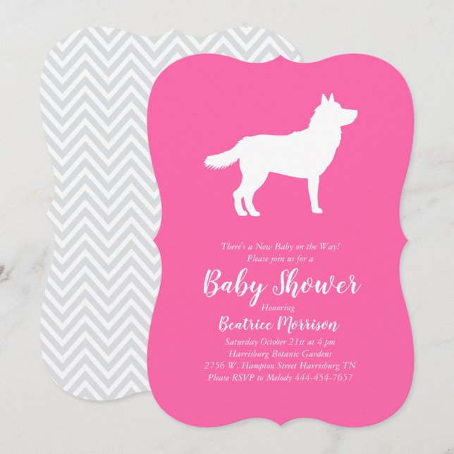 Invitation Sibérie Husky Chien Baby shower fille rose (Devant / Derrière)