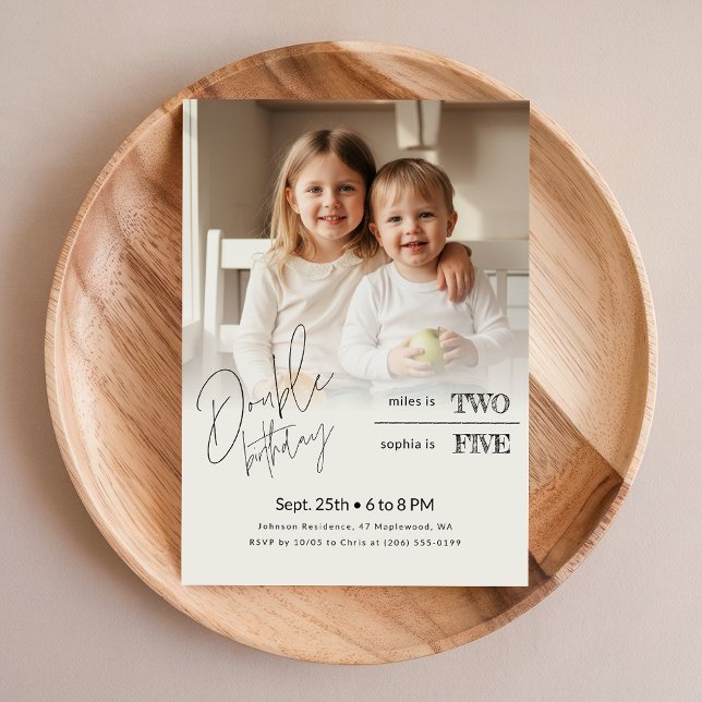 Invitation Siblings Photo Kids Joint Double Birthday Party (Créateur téléchargé)