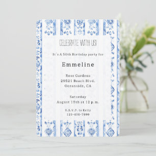 Invitation Sicile Italien Rustique Anniversaire Rayures Bleue