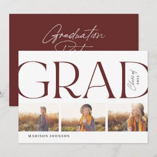 Invitation Side Typographie Graduation 2022 3 Photo Party Red
