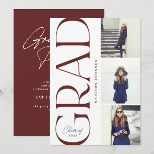 Invitation Side Typographie Graduation 2022 3 Photo Party Red