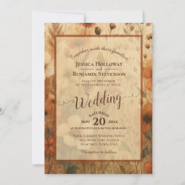 Invitation Sienna Boho Floral Calligraphy & QR Code Wedding