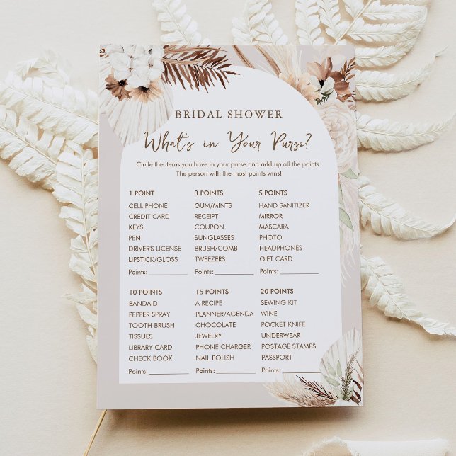 Invitation SIERRA Boho What's In Your Purse Shower Game Card (Créateur téléchargé)