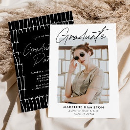 Invitation Signature Script Black Photo Graduation Party