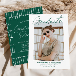 Invitation Signature Script Green Photo Graduation Party