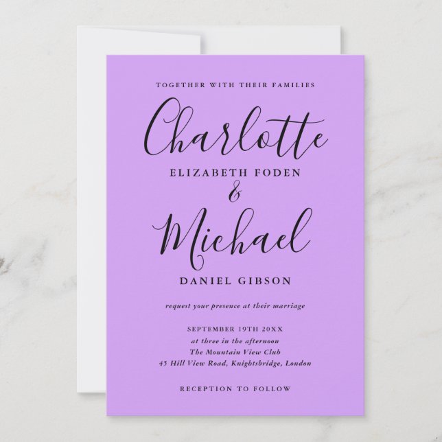 Invitation Signature Script Lavender Lilac Orchid Mariage (Devant)