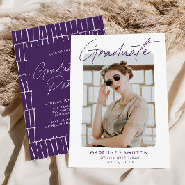 Invitation Signature Script Purple Photo Graduation Party