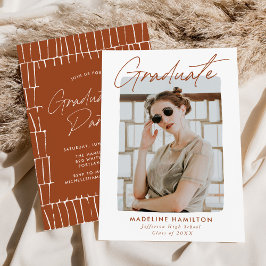 Invitation Signature Script Terracotta Photo Graduation Party