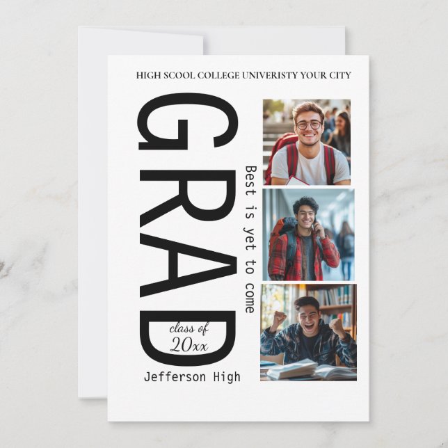 Invitation Signe de graduation personnalisée - 3 Collage phot (Devant)
