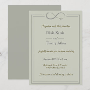 Invitation Signe d'infini unique vert olive or gris mariage