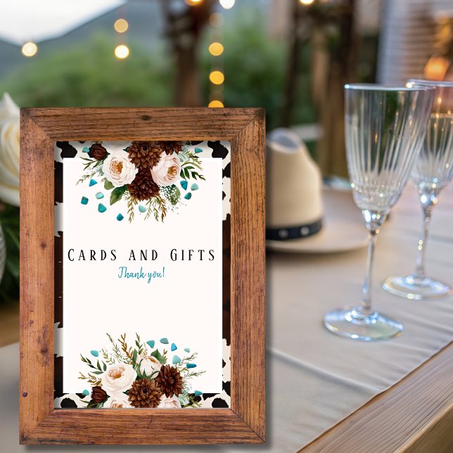 Invitation SIGNE Fleur sauvage Occidental Turquoise "Cartes & (Western Wildflower Turquoise "Cards & Gifts" Sign)