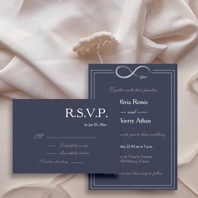 Invitation Signe infini bleu marine rose blanc réponse de mar (Créateur téléchargé)
