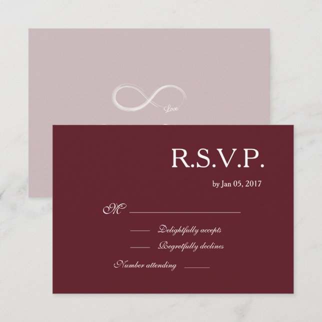 Invitation Signe Infini Burgundy Blush Élégant Réponse de Mar (Devant / Derrière)