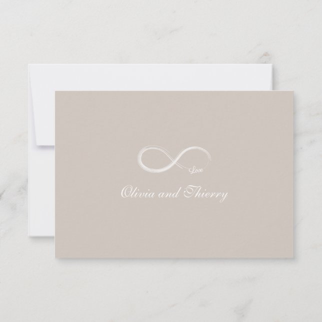 Invitation Signe infini chic lumière taupe blanc RSVP mariage (Dos)