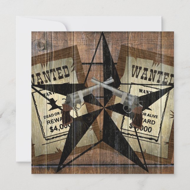 Invitation SIGNE Recherché Rustique Texas Star Western Double (Devant)