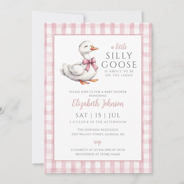 Invitation Silencieux Baby shower rose oie Photo QR Code (Devant)
