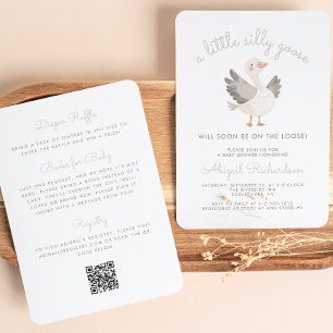 Invitation Silencieux Goose Beige QR Code Baby shower neutre