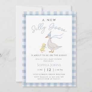 Invitation Silencieux Goose Blue En vichy Bow Duck Boy Baby s