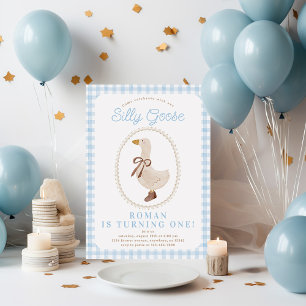 Invitation Silencieux Goose Blue En vichy Garçon Anniversaire