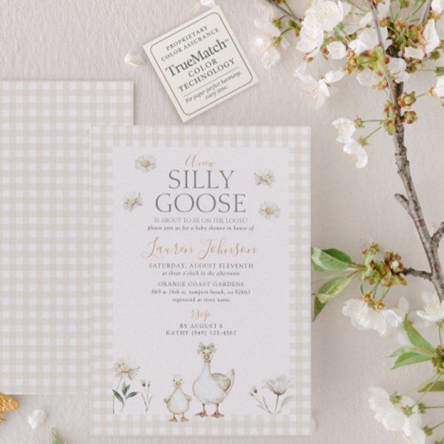 Invitation Silencieux Oie Whimsical Beige En vichy Baby showe (Créateur téléchargé)