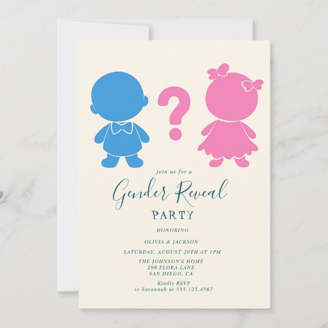Invitation Silhouette de bébé rose et bleu Genre Revela Party (Devant)