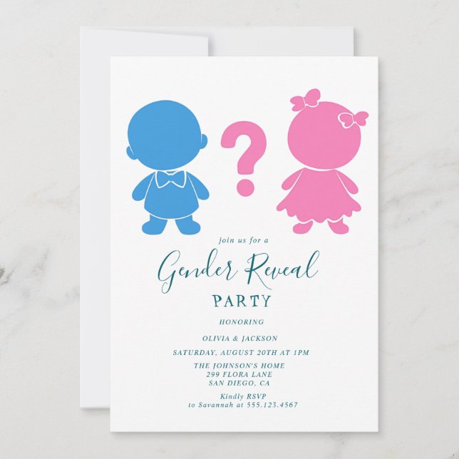 Invitation Silhouette de bébé rose et bleu Genre Revela Party (Devant)