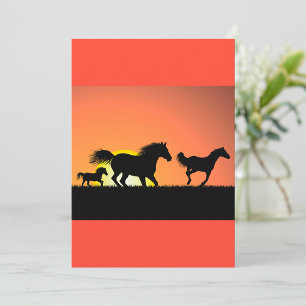 Invitation Silhouette de chevaux sauvages au coucher du solei