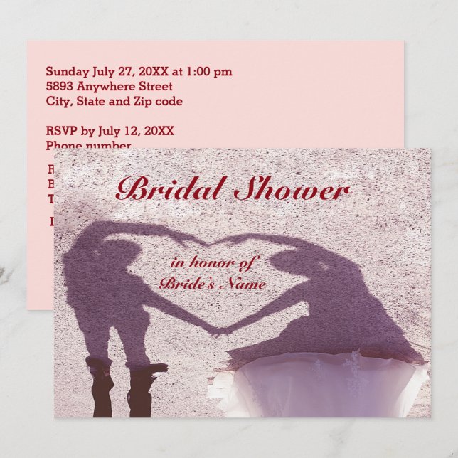 Invitation Silhouette de couple nuptiale Coeur en Mariage de  (Devant / Derrière)
