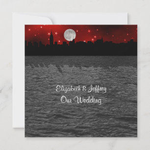 Invitation Silhouette de la ville de NYC avec lune rouge pour